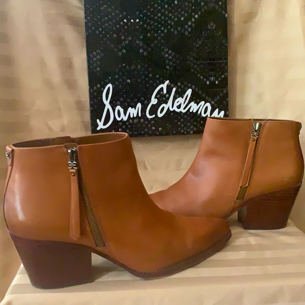 SAM EDELMAN ankle boots;whiskey color;size 11M; 1 1/4 inch heel.